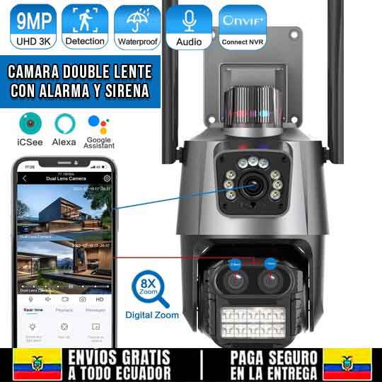 🚨CÁMARA 4K WIFI DOBLE LENTE CON ALARMA Y SIRENA + RESISTENTE AL AGUA🚨