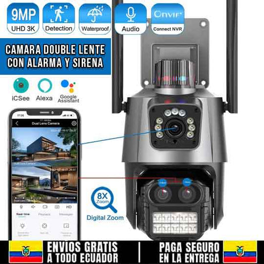 🚨CÁMARA 4K WIFI DOBLE LENTE CON ALARMA Y SIRENA + RESISTENTE AL AGUA🚨