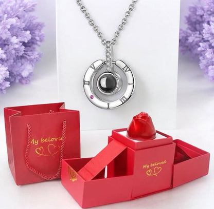 ❤️Collar Amor Eterno 100 te amo + Caja roja + Flor + Envio gratis❤️